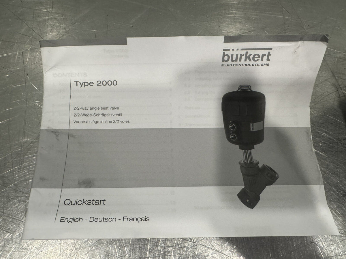Burkert Type 2000 Pneumatic 2/2-Way Piston Angle Seat Valve 454791 NEW IN BOX!