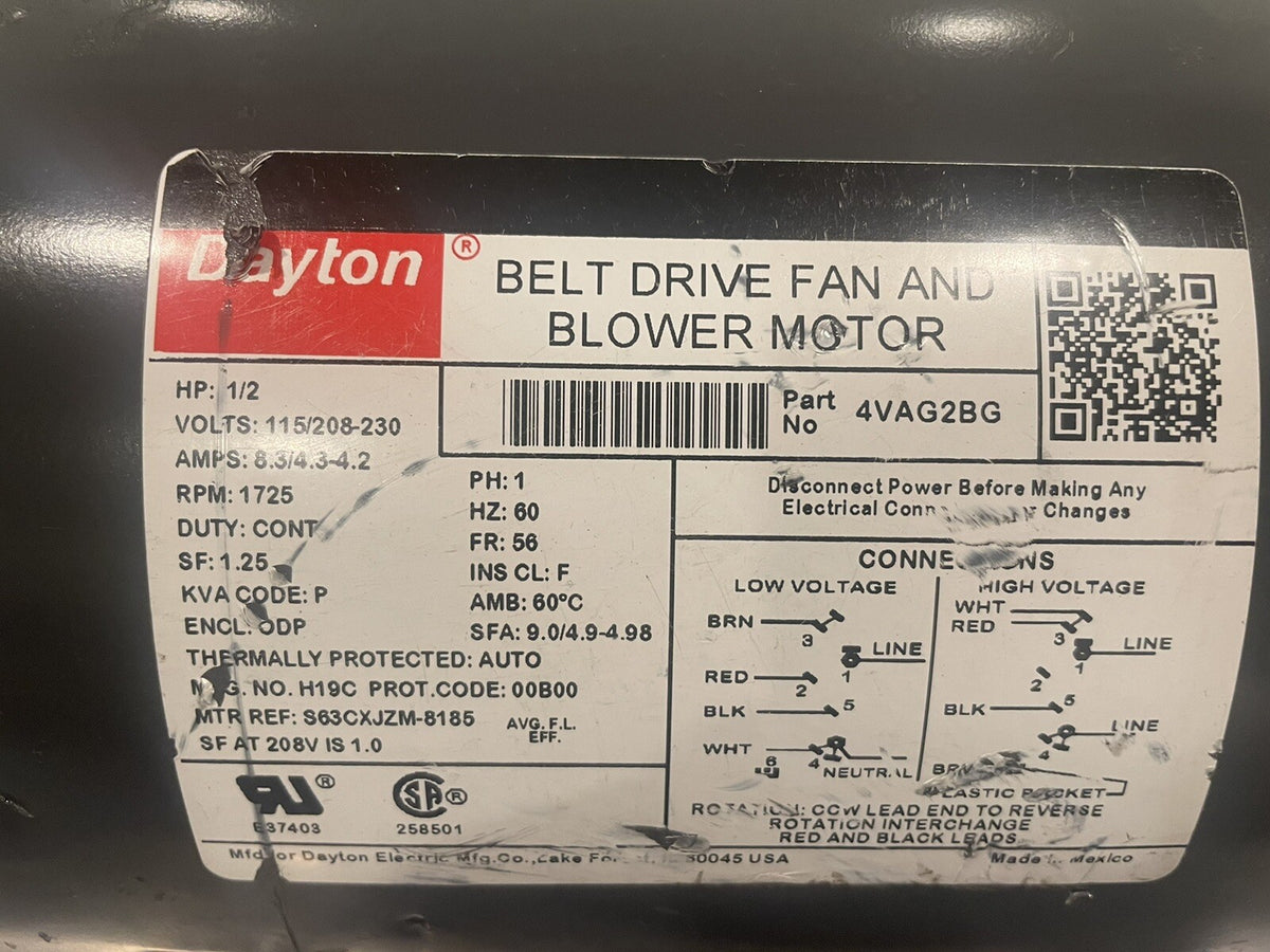 Dayton 4VAG2BG Motor 1/2HP 1PH 115/208-230V 1725 RPM NEW! FREE SHIPPING!