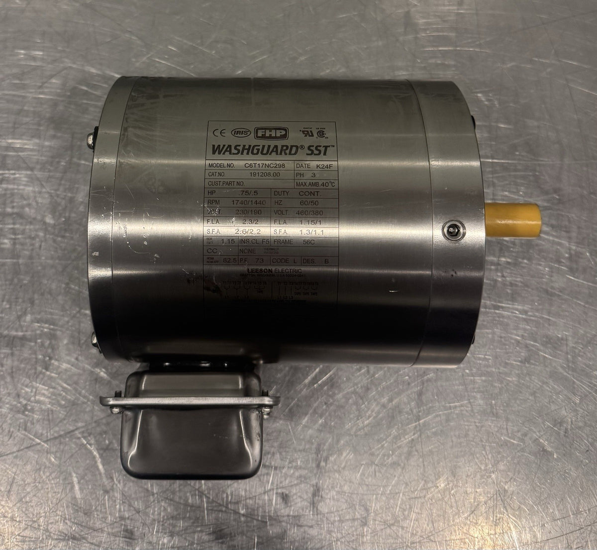 191208.00 Leeson Washguard SST Motor .75/.5HP 1740/1440 RPM 230/190V C6T17NC298 