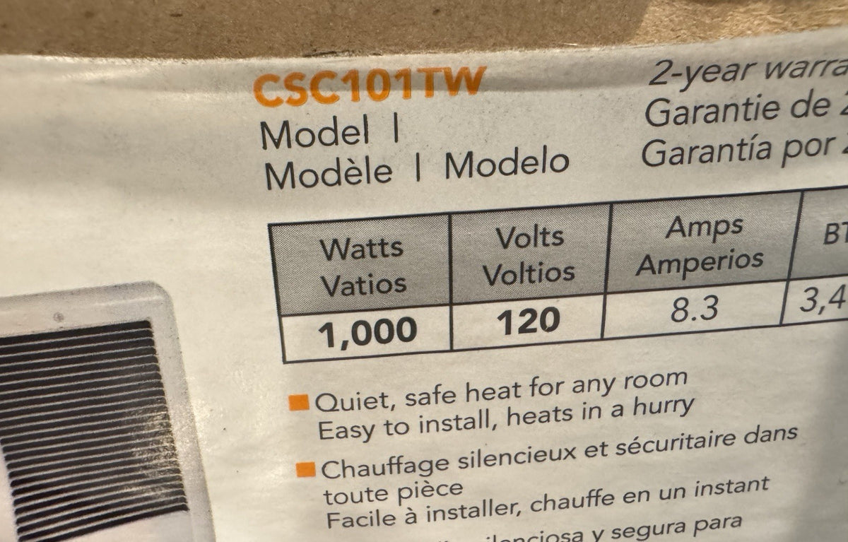 Cadet CSC101TW Electric Heater Com-Pak In Wall 1000W 120V NEW IN BOX! SHIPS FREE