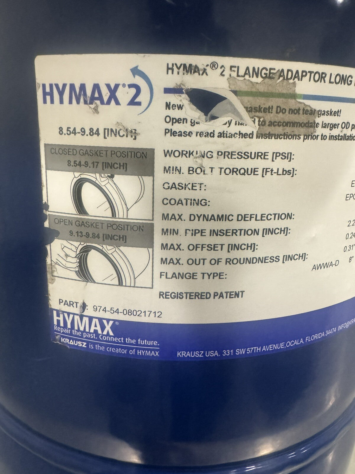 Hymax 974-54-08021712 Flange Adaptor Long Body 8” NEW! FREE SHIPPING!