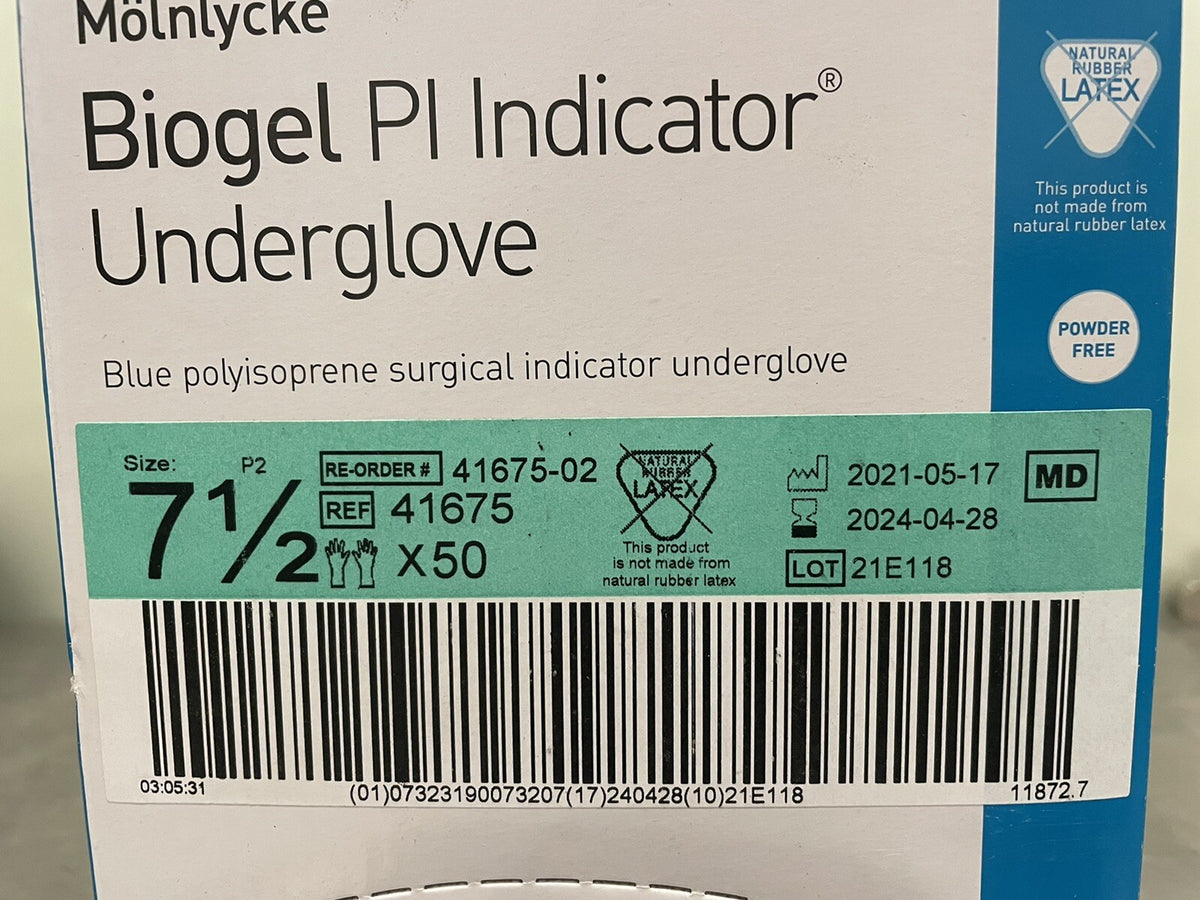 Molnlycke 41675 Biogel PI Indicator Inderglove 50 PAIR Sz 7.5 NEW! FREE SHIPPING