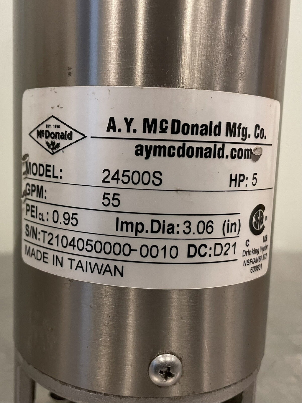 Mcdonald 24500S Submersible Well Pump End 4” SS 5HP 55 GPM NEW! FREE SHIPPING!