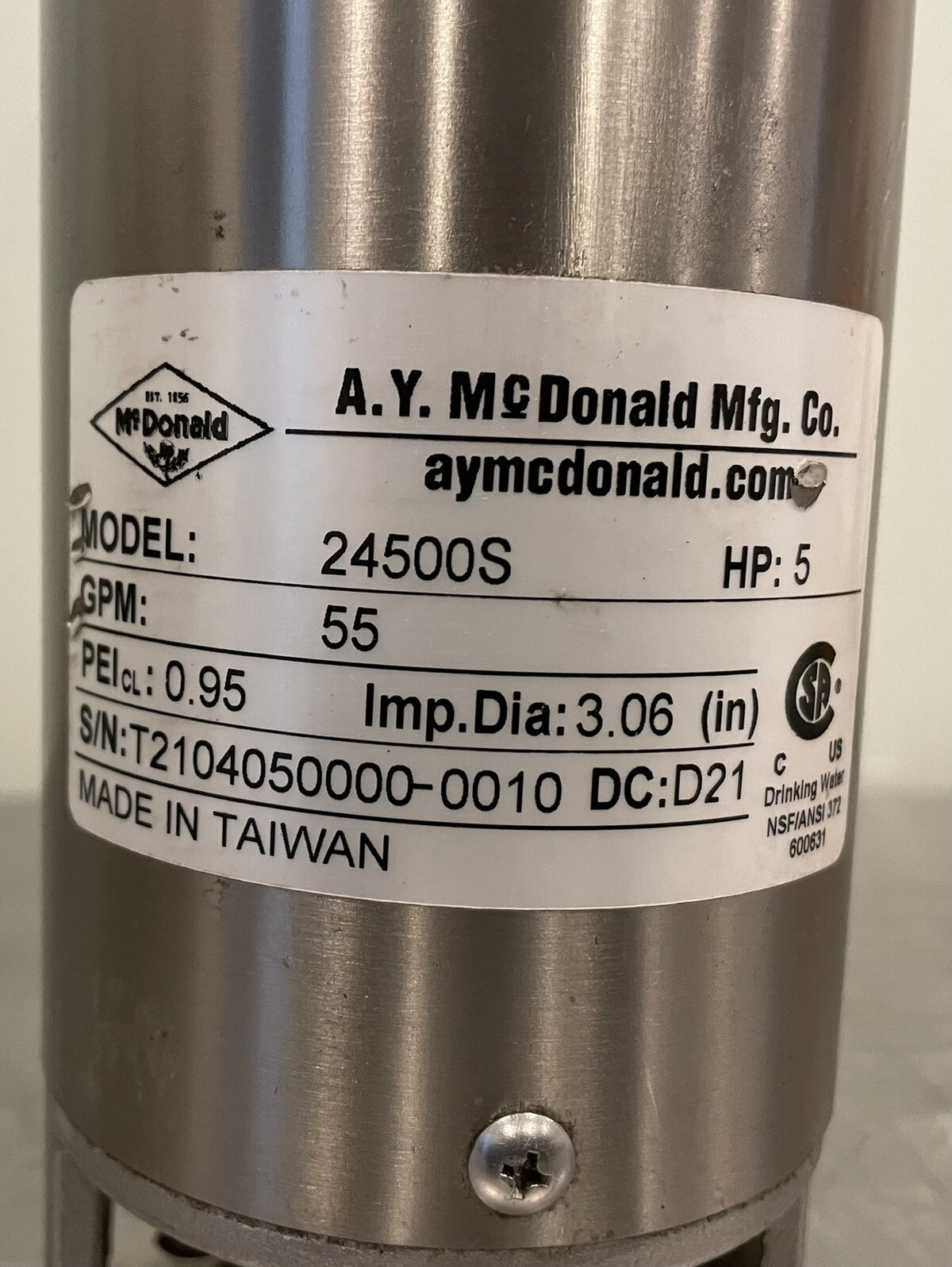 Mcdonald 24500S Submersible Well Pump End 4” SS 5HP 55 GPM NEW! FREE SHIPPING!
