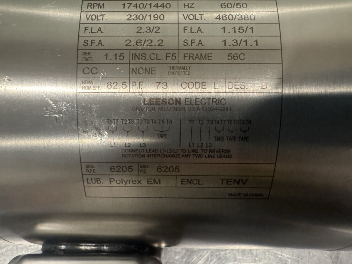191208.00 Leeson Washguard SST Motor .75/.5HP 1740/1440 RPM 230/190V C6T17NC298 