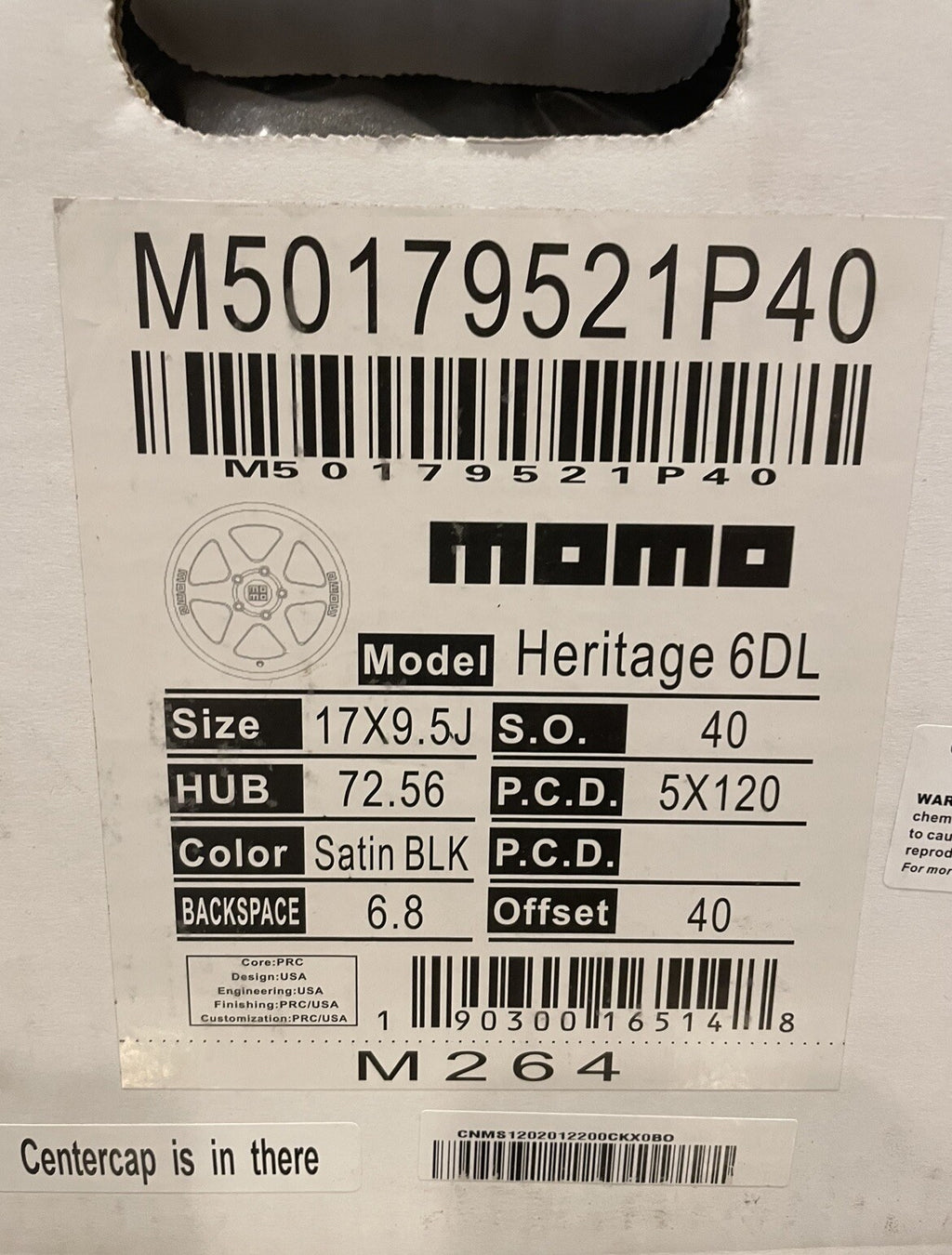 Momo M50179521P40 Heritage 6DL Rim Satin Black 17x9 5x120 Offset 40 NEW!