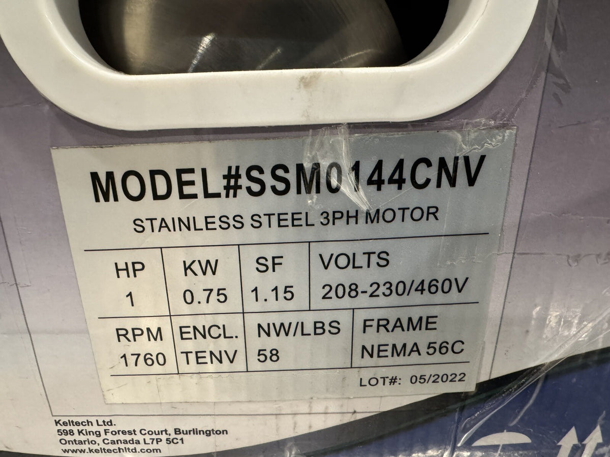 Keltech SSM0144CNV Washdown Motor 1HP 208-230/460V 1760 RPM NEW IN BOX!
