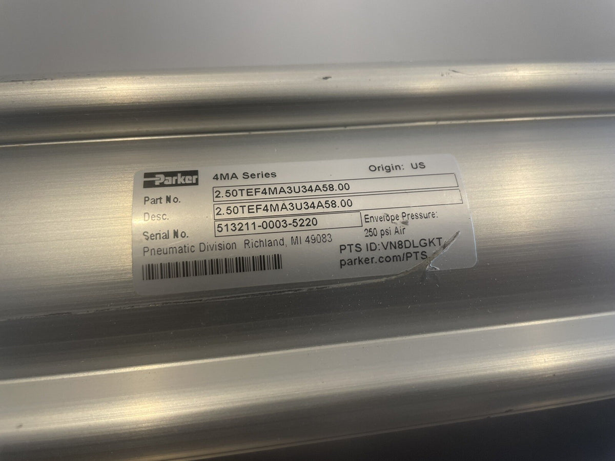 Parker 2.50TEF4MA3U34A58.00 Air Cyl. 4MA Series 5’ Stroke NEW!
