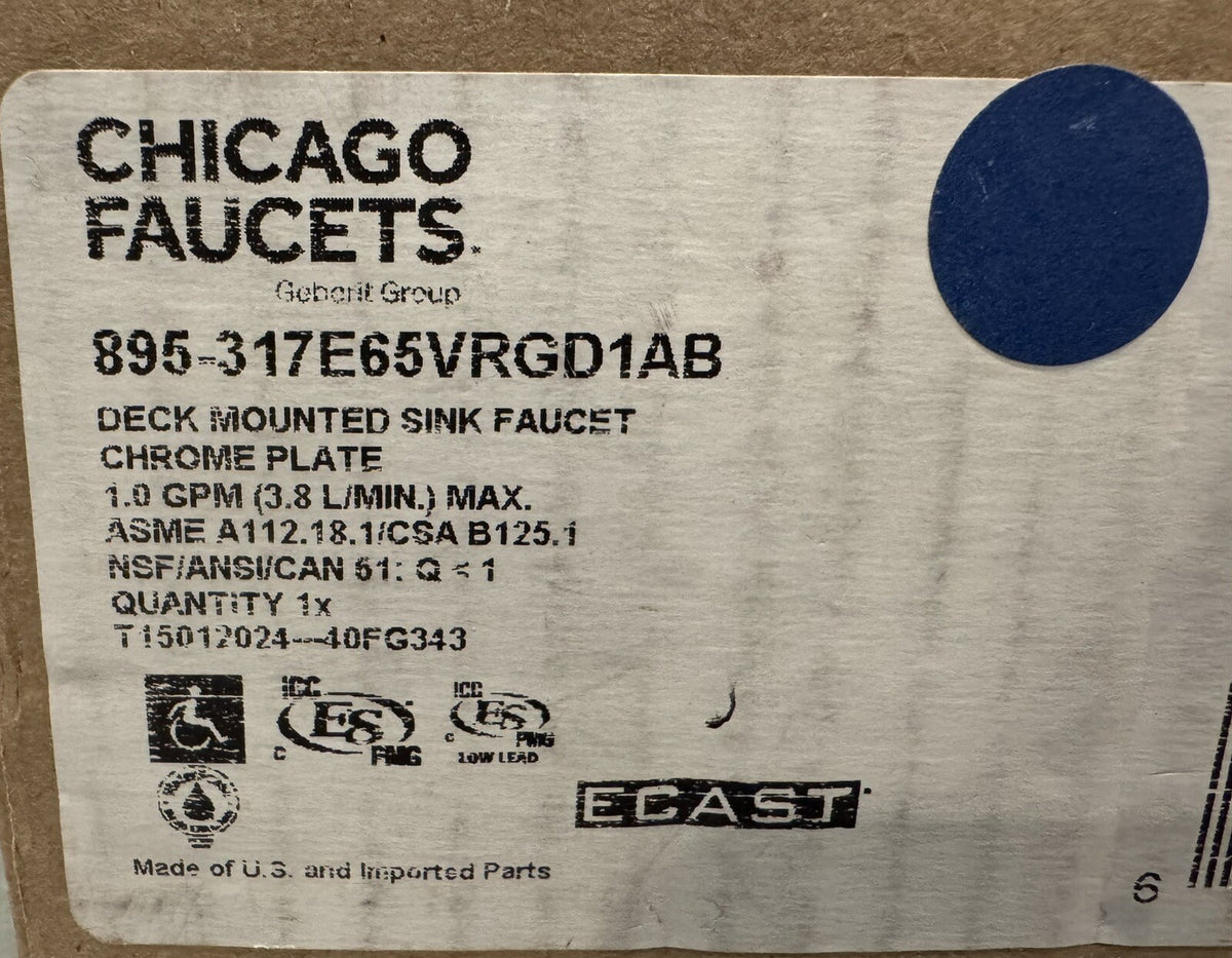 Chicago Faucets 895-317E65VRGD1AB Deck Mount Manual Faucet NEW IN BOX SHIPS FREE
