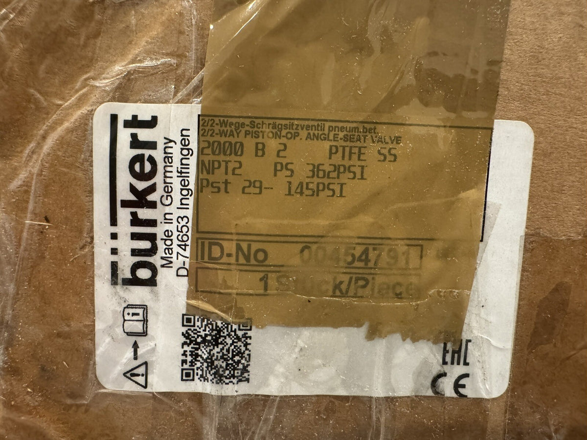 Burkert Type 2000 Pneumatic 2/2-Way Piston Angle Seat Valve 454791 NEW IN BOX!