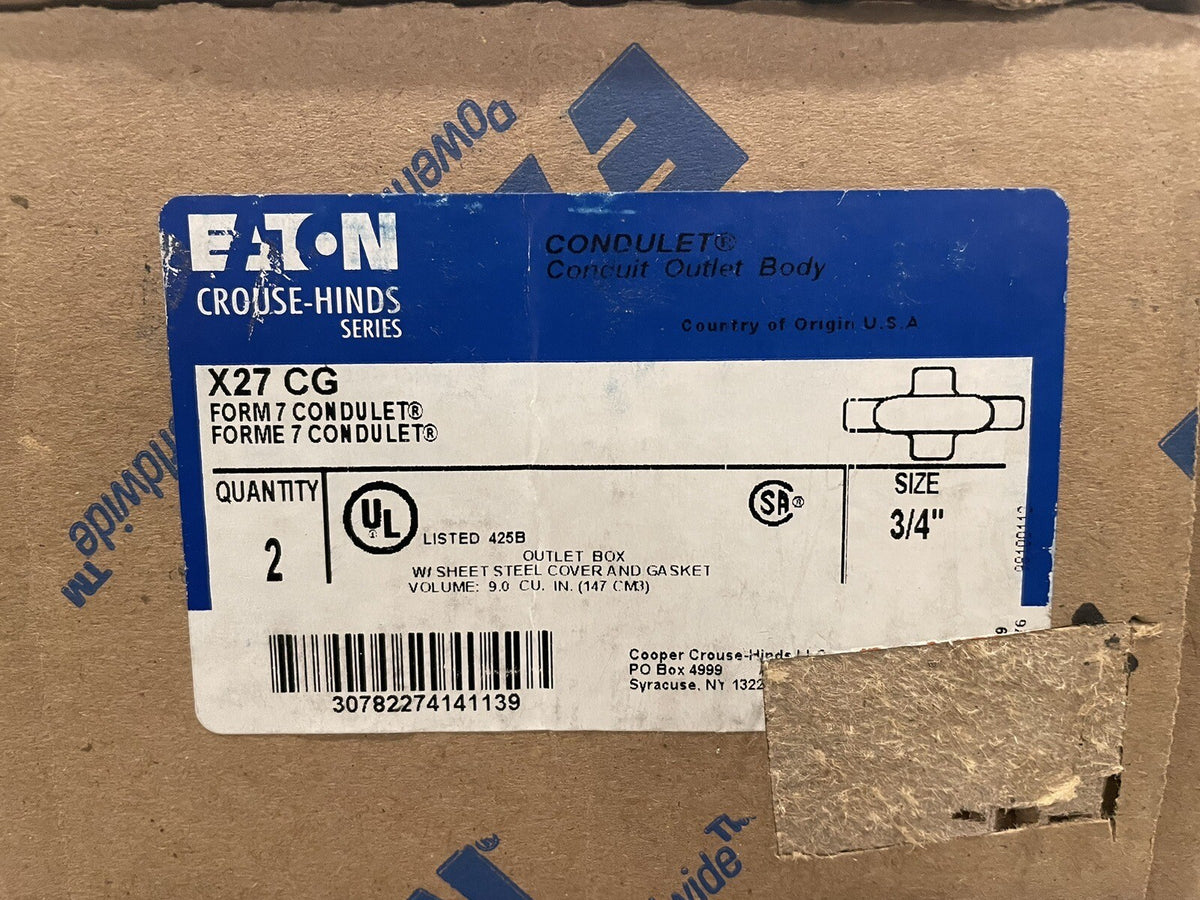 Eaton X27 CG 2 PACK Conduit Outlet Body 3/4” NEW! FREE SHIPPING!