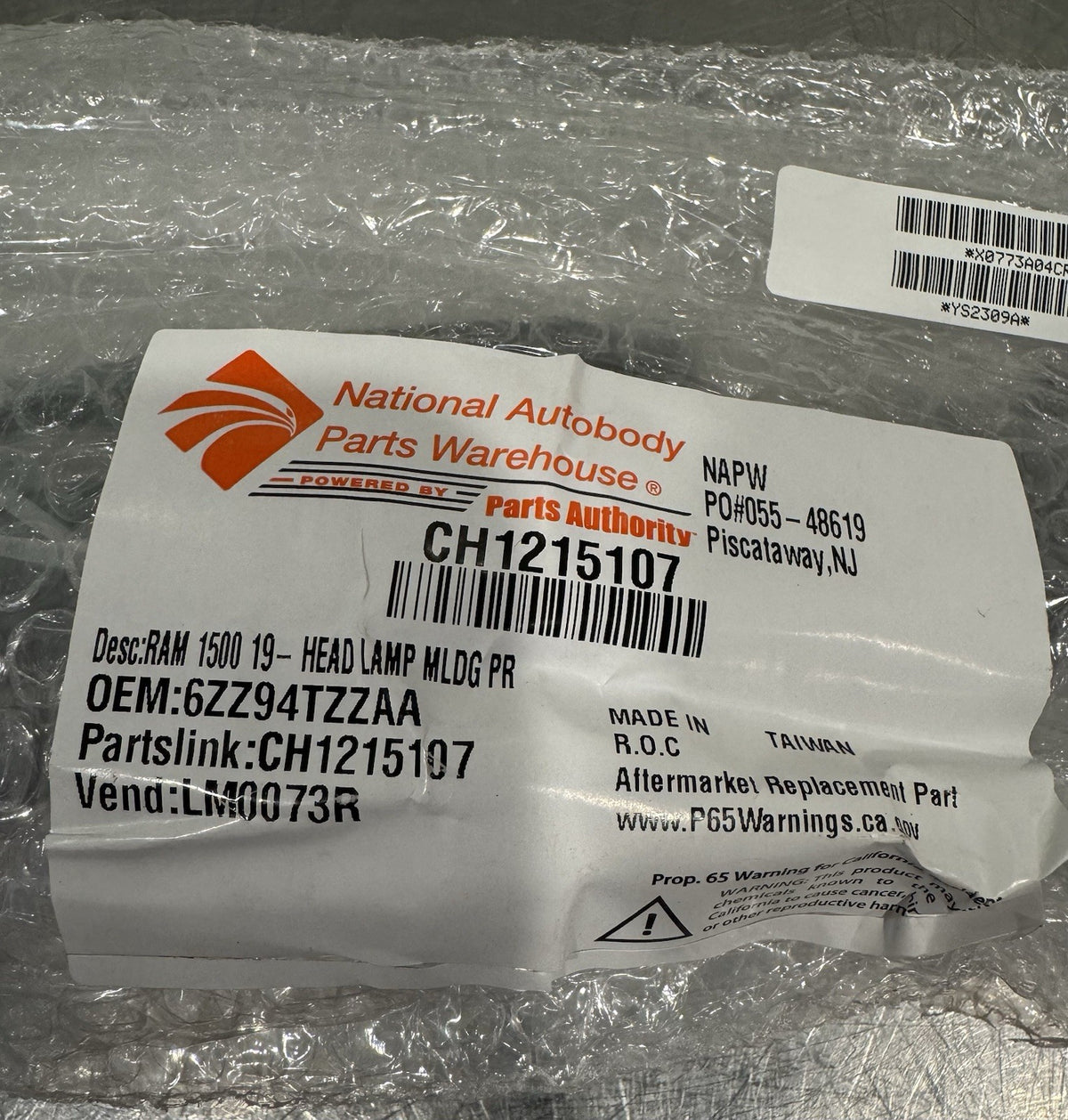 CH1215107 Grill Molding Head Lamp Trim Ram 2019-24 NEW! FREE SHIPPING!