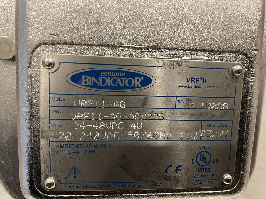 Bindicator VRFII-AG-ABX22B Level Sensor 120-240VAC 11W 50/60Hz VRFII-AG NEW!