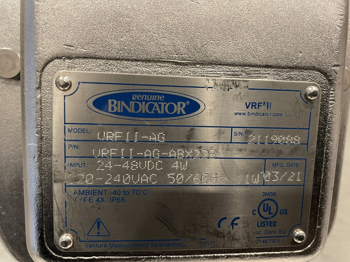 Bindicator VRFII-AG-ABX22B Level Sensor 120-240VAC 11W 50/60Hz VRFII-AG NEW!