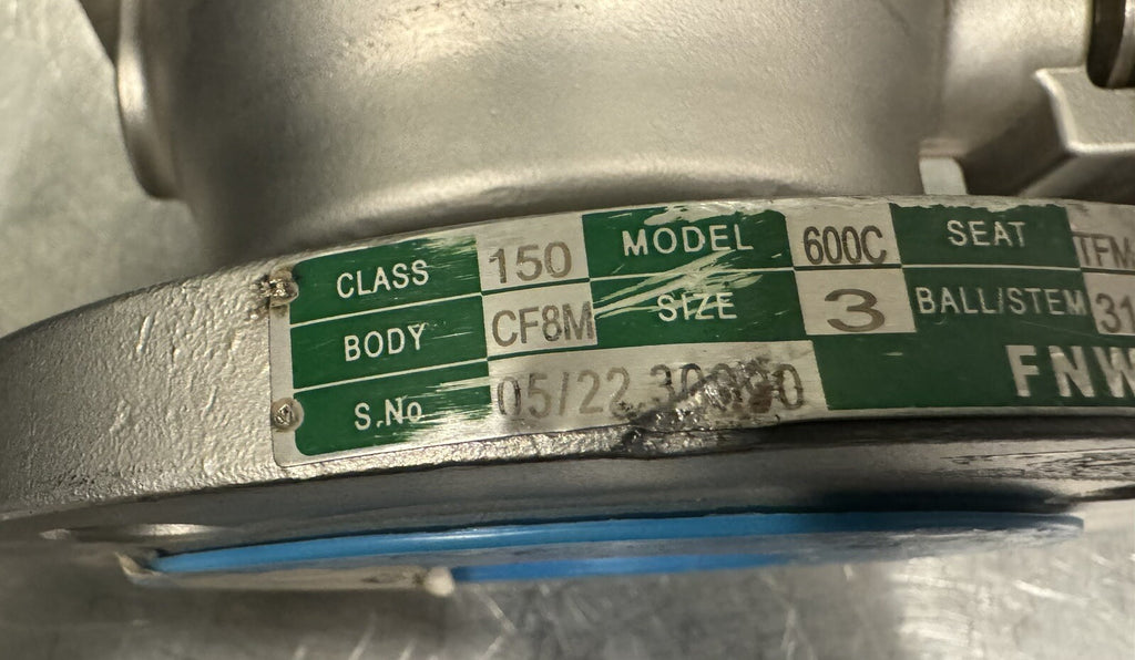 FNW 600C 3" Flanged Ball Valve Stainless CF8M 150 Class NEW NO HANDLE!