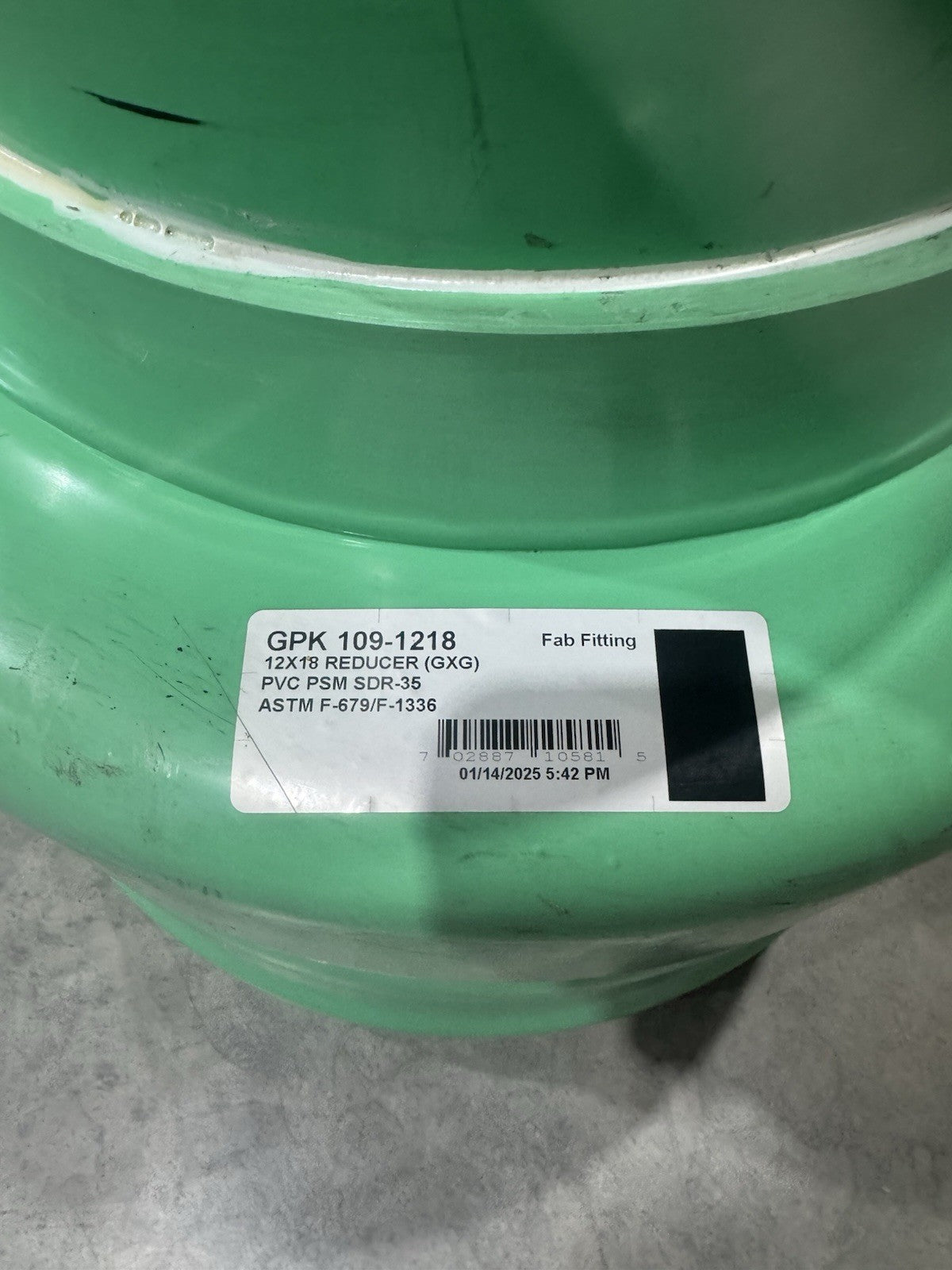 GPK 109-1218 Reducer 12x18 PVC PSM SDR-35 ASTM F-679/F-1336 NEW! FREE SHIPPING!