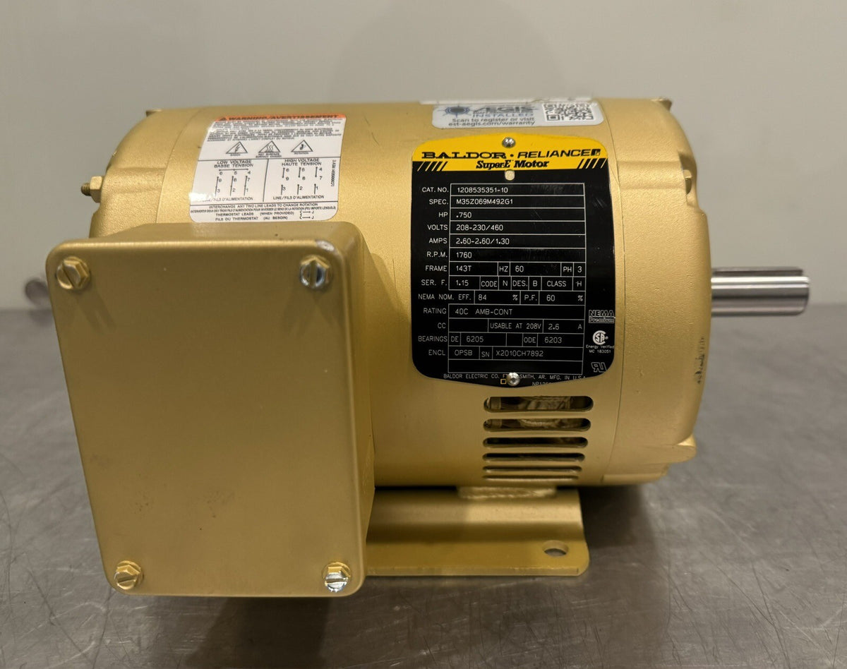 Baldor 35Z069M492G1 Motor .750 HP 208-230/460V 1760 RPM NEW! FREE SHIPPING!