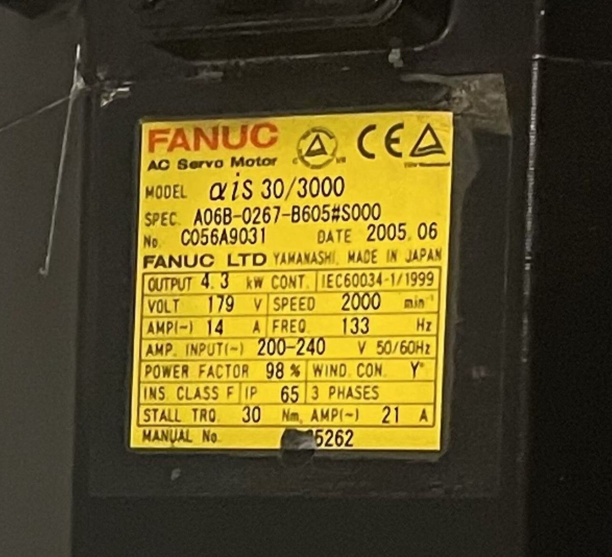 Fanuc A06B-0267-B605#S000 Servo Motor USED! FREE SHIPPING 