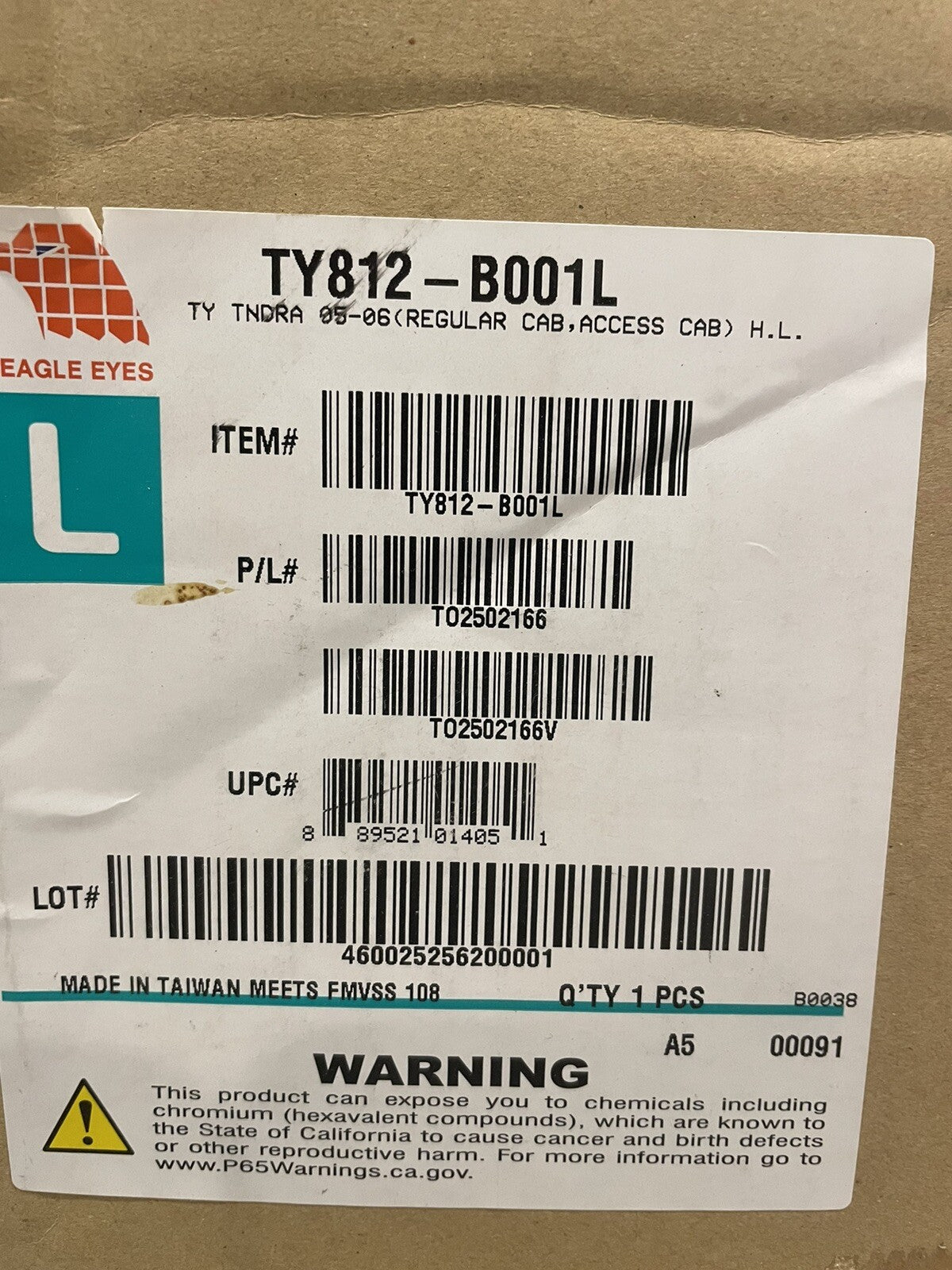 Eagle Eyes TY812-B001L Headlight Toyota Tundra 2005-06 NEW IN BOX! FREE SHIPPING