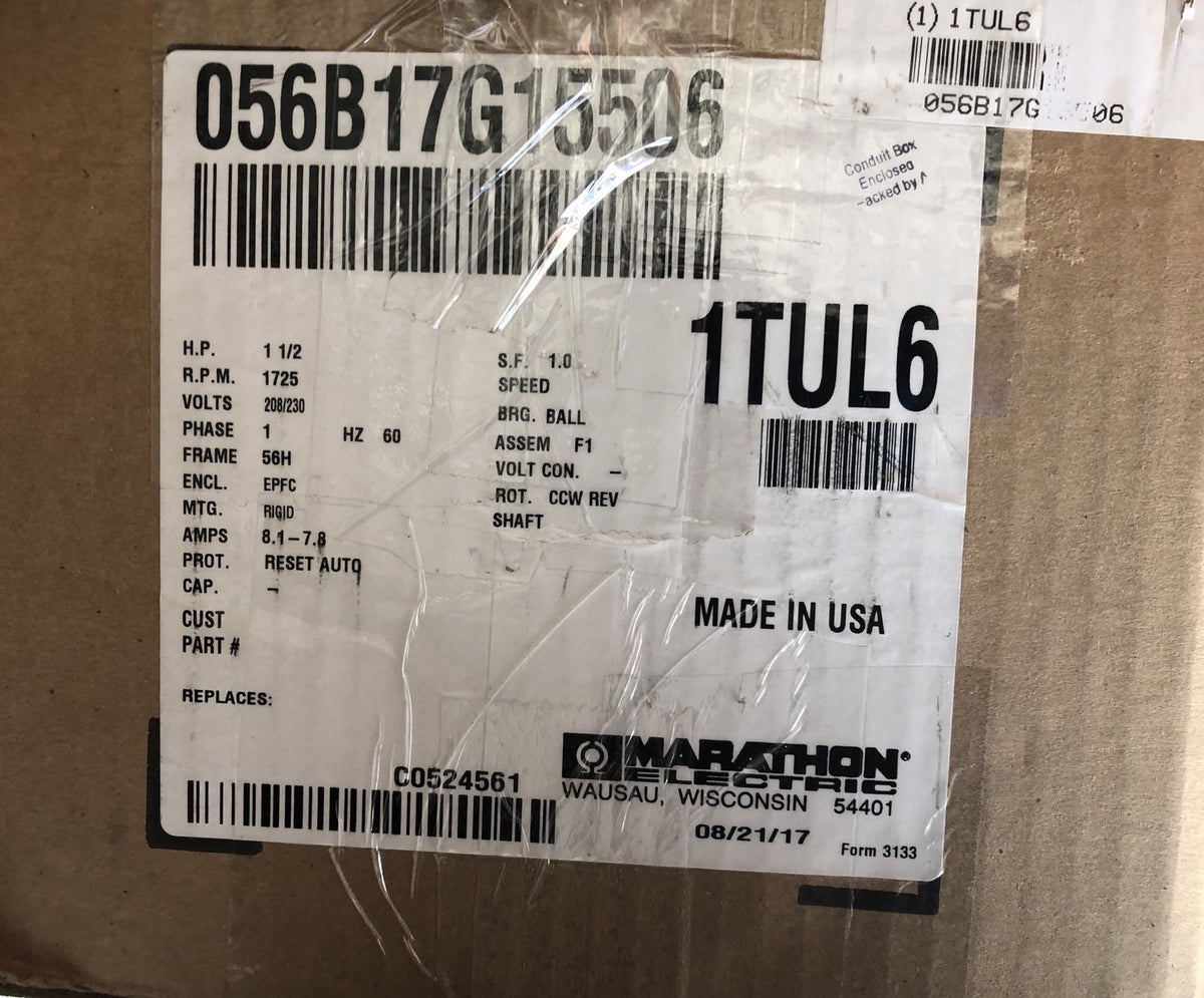 Marathon 056B17G15506 Hazardous Location Motor 1 1/2HP Single Phase NEW