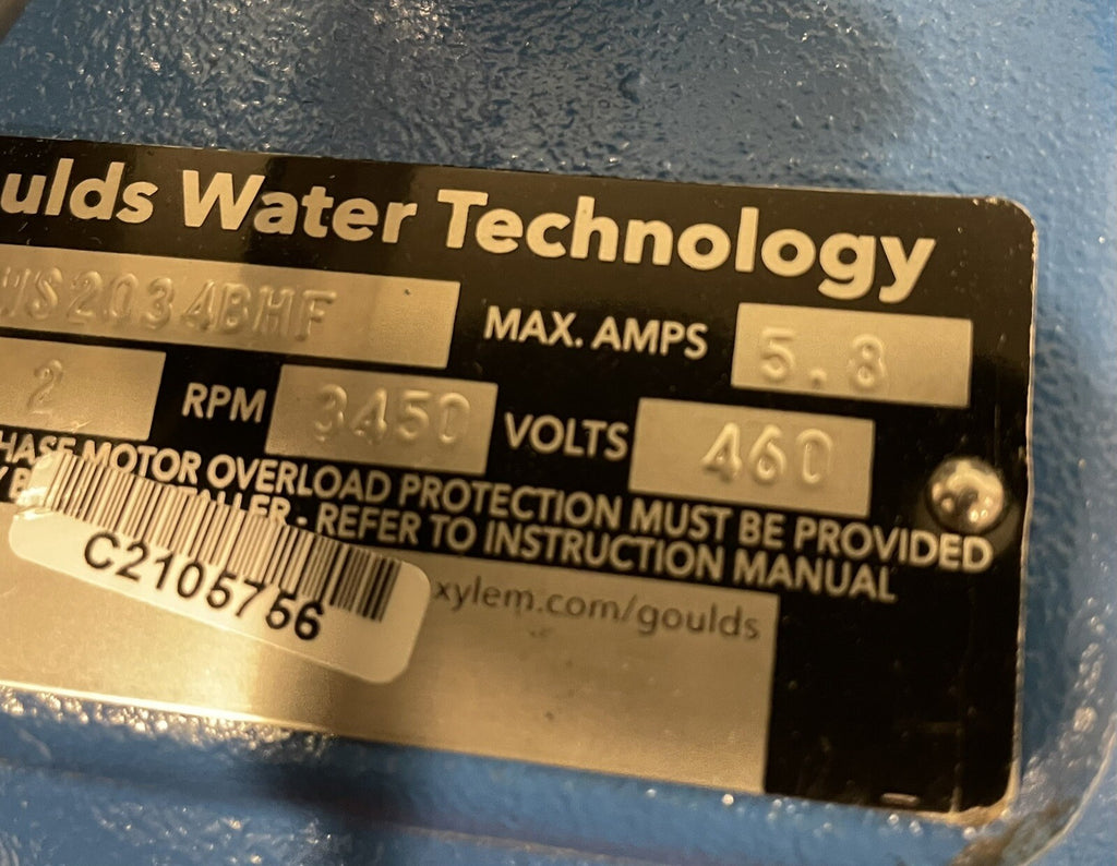 Goulds WS2034BHF Wastewater Sewage Pump 2HP 3PH 3450 RPM 460V 5.8A NEW!