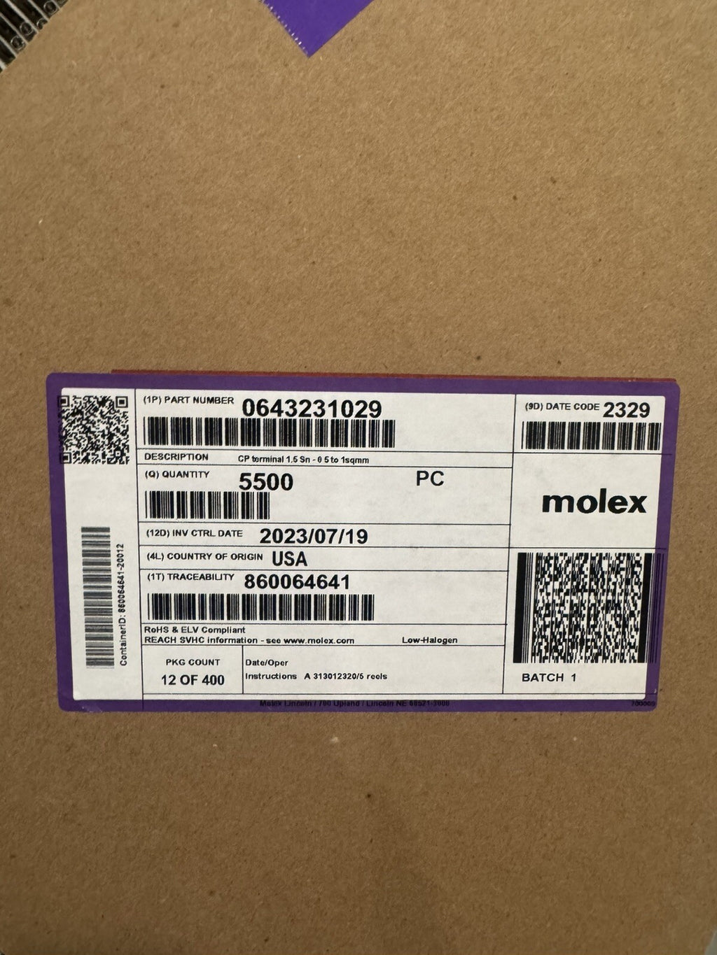 Molex 643231029 Crimp Terminals PACK OF 5500 Contact Socket 0643231029 NEW!