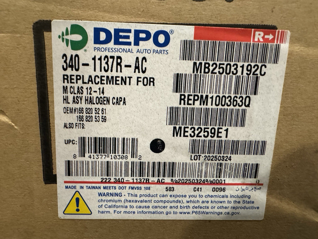 Depo 340-1137R-AC Headlight Passenger Side For Mercedes NEW IN BOX! SHIPS FREE!