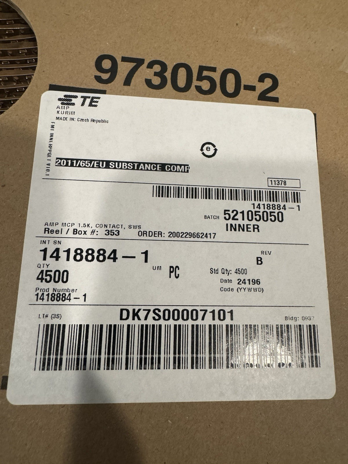 TE 1418884-1 Automotive Terminals AMP Connectors 4500 PACK NEW! FREE SHIPPING!