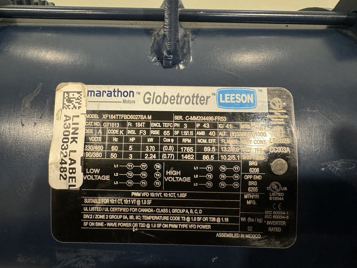 Marathon GT1513 Motor 5HP 1800 RPM 230/460V XF184TTFBD6027BA NEW! FREE SHIPPING!