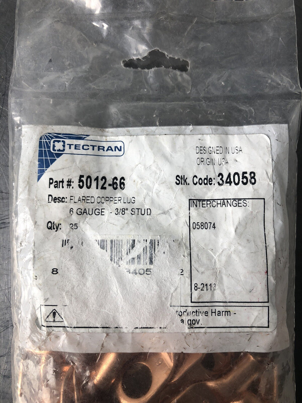 Tectran 5012-66 Flared Coppee Lug 6GA Medium Duty 3/8 Stud 25 PACK NEW!!