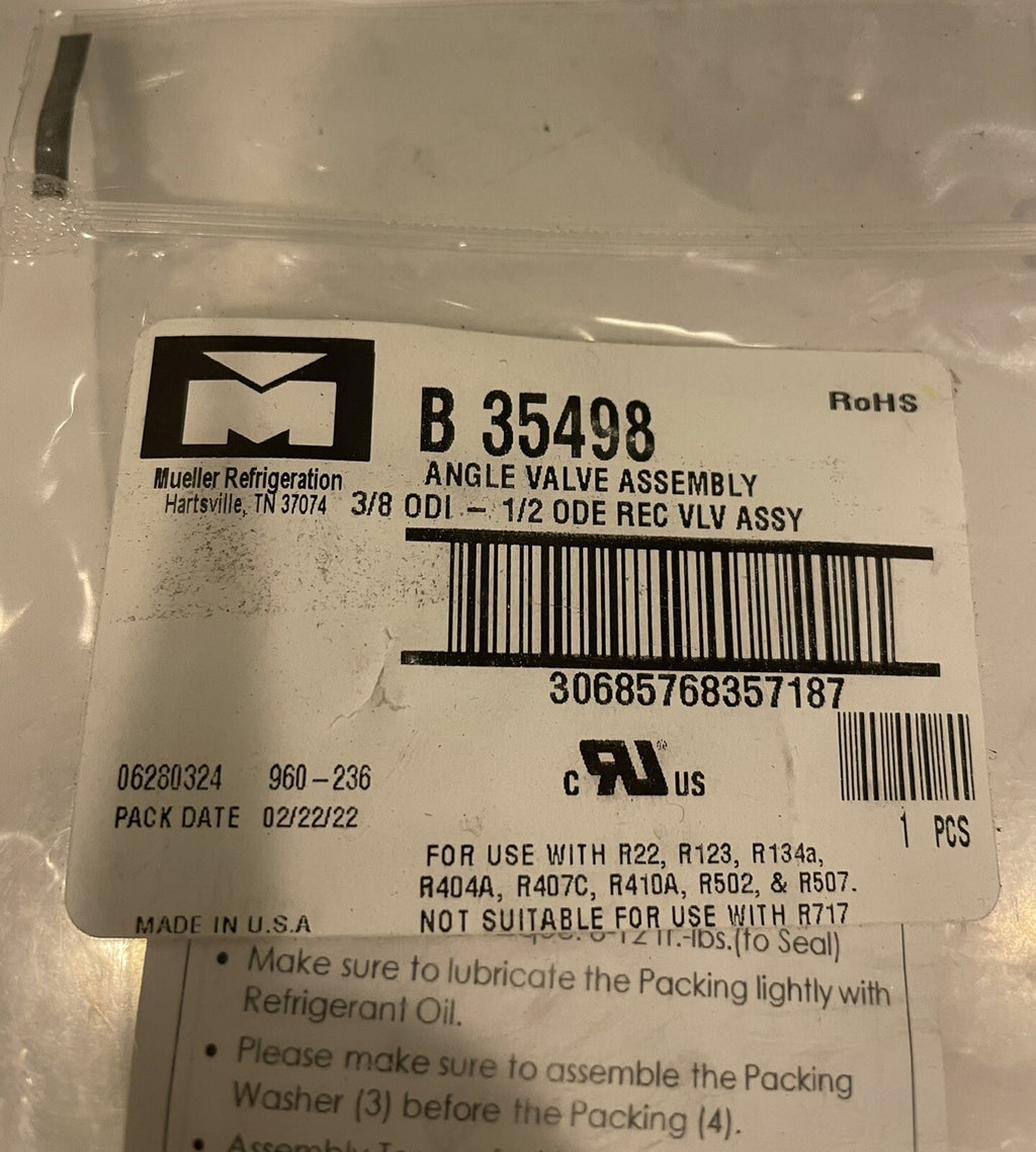 Mueller B 35498 Angle Valve 3/8 ODI-1/2 ODE REC VLV ASSY B35498 NEW!