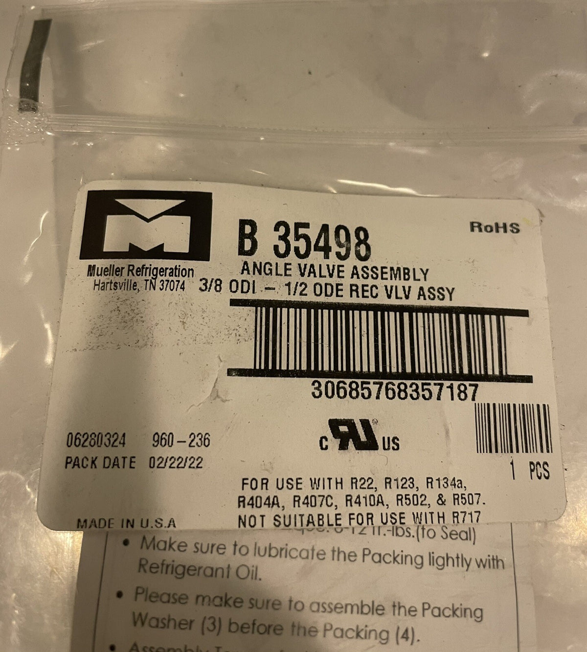 Mueller B 35498 Angle Valve 3/8 ODI-1/2 ODE REC VLV ASSY B35498 NEW!