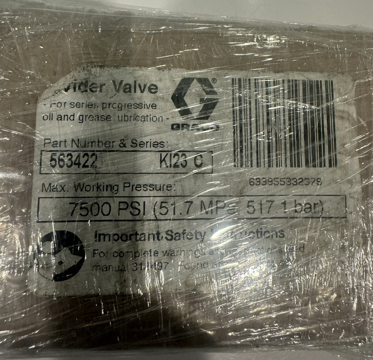 Graco 563422 Divider Valve Inlet NEW! FREE SHIPPING!