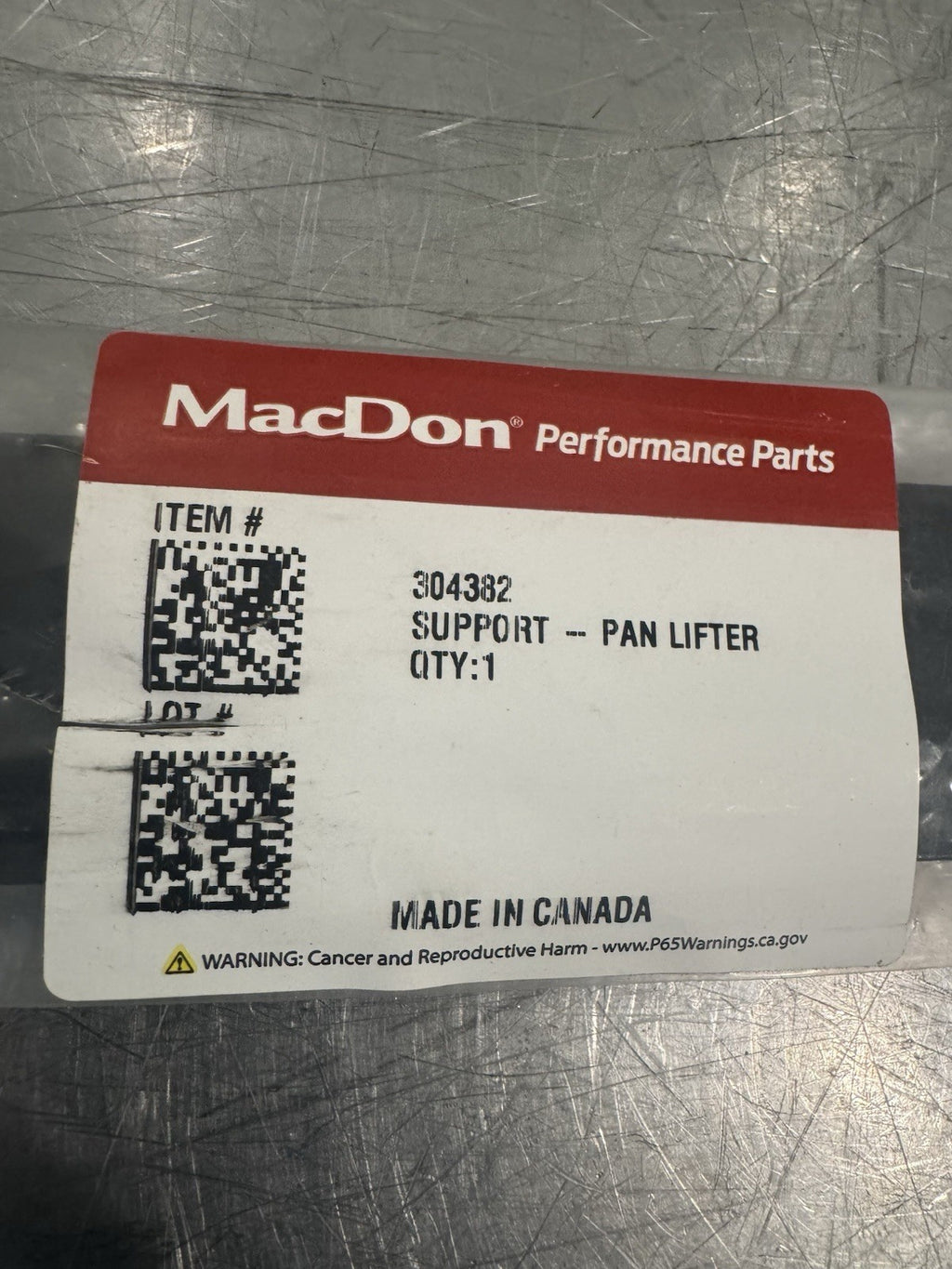 MacDon 304382 Support, Pan Lifter Genuine NEW! FREE SHIPPING!