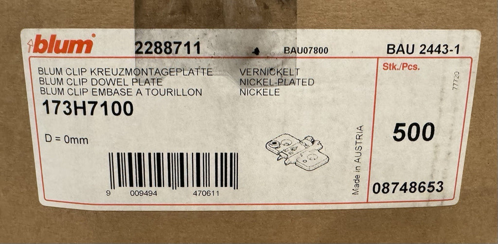 Blum 173H7100 CAM Adjustable Wing Plate Mount 2288711 500 PACK NEW IN BOX!