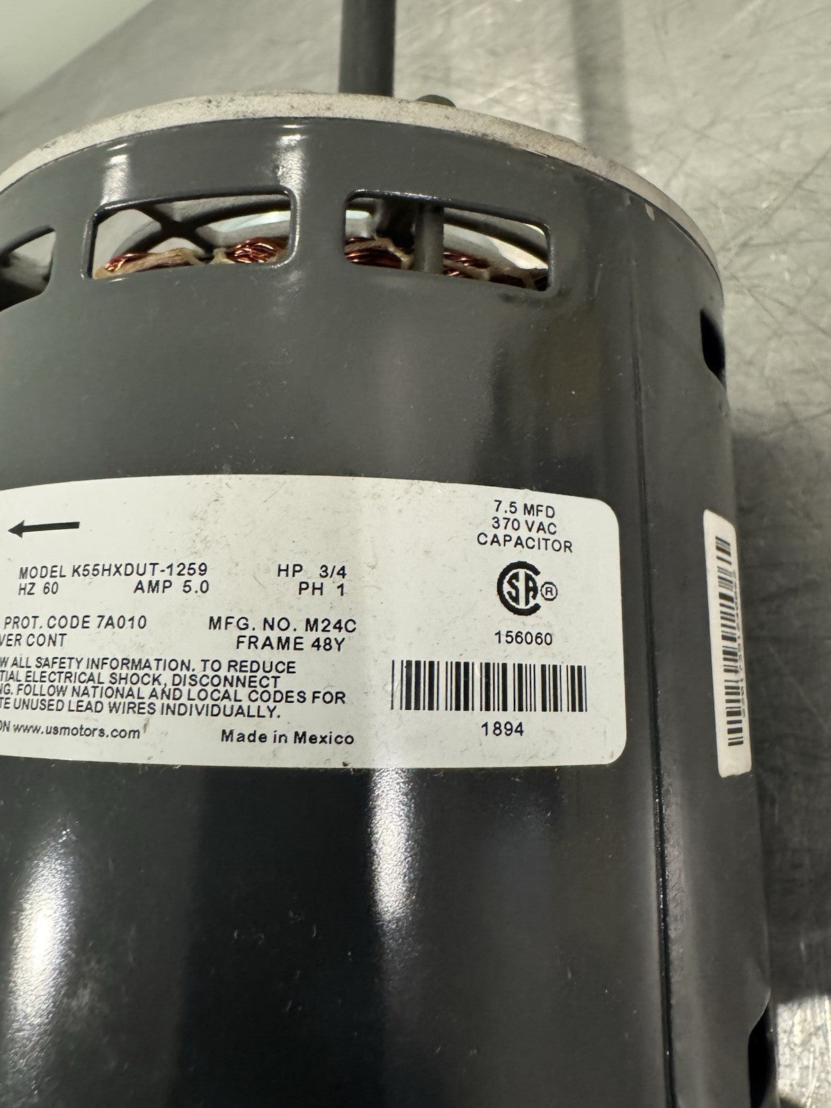US Motors K55HXDUT-1259 3/4HP 1PH 1075 RPM Blower Motor NEW! SHIPS FREE!