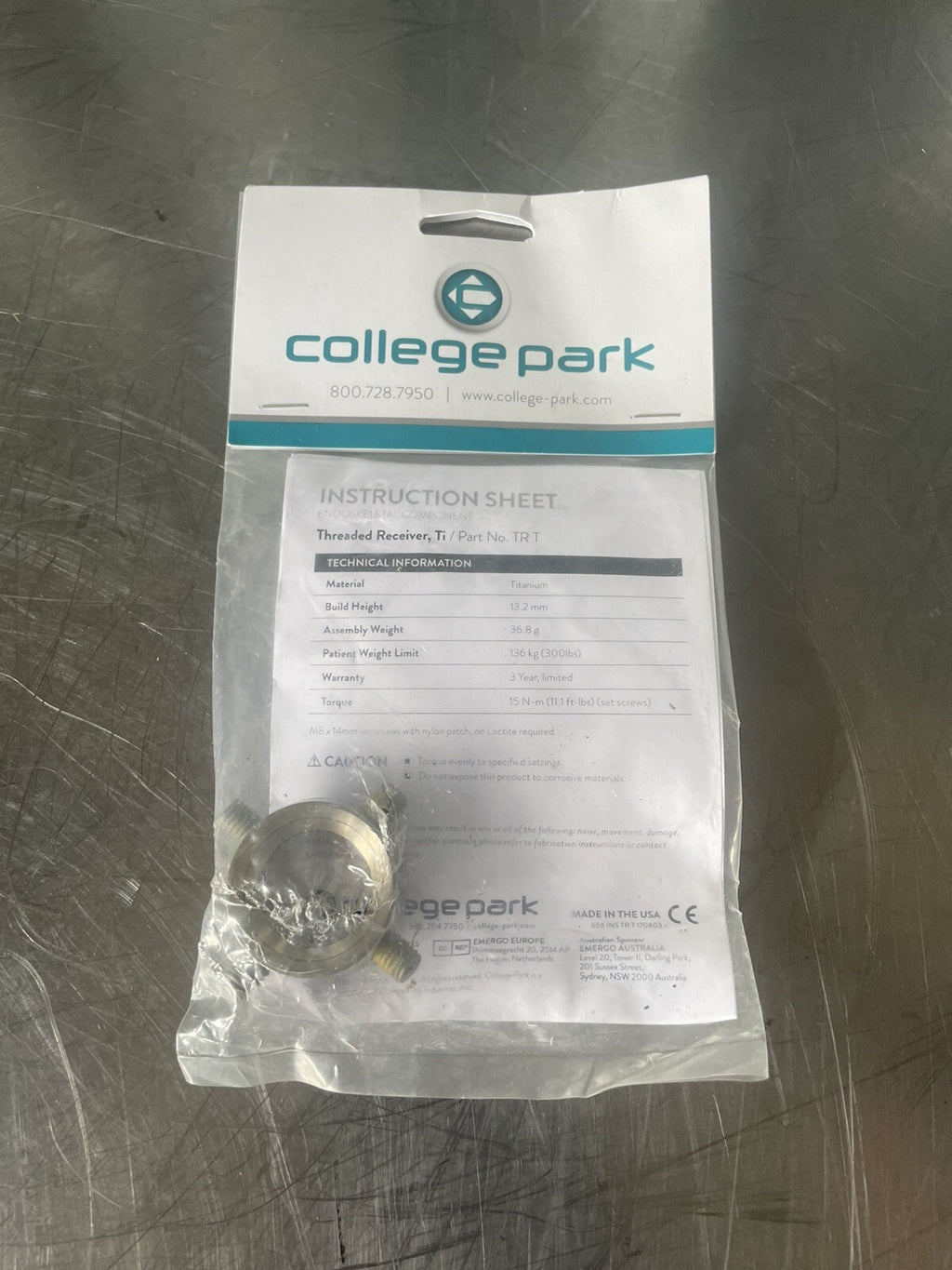 College Park Threaded Receiver Titanium 142419-00 NEW! FREE SHIPPING!
