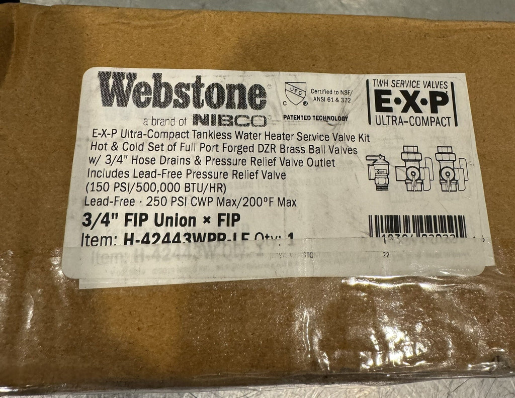Webstone H-42443WPR-LF Tankless Water Heater Service Valve Kit NEW! SHIPS FREE!