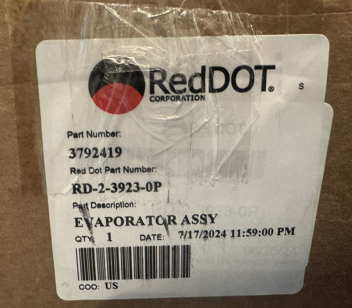 Red Dot RD-2-3923-0P Evaporator ASSY 3792419 NEW IN BOX! FREE SHIPPING!