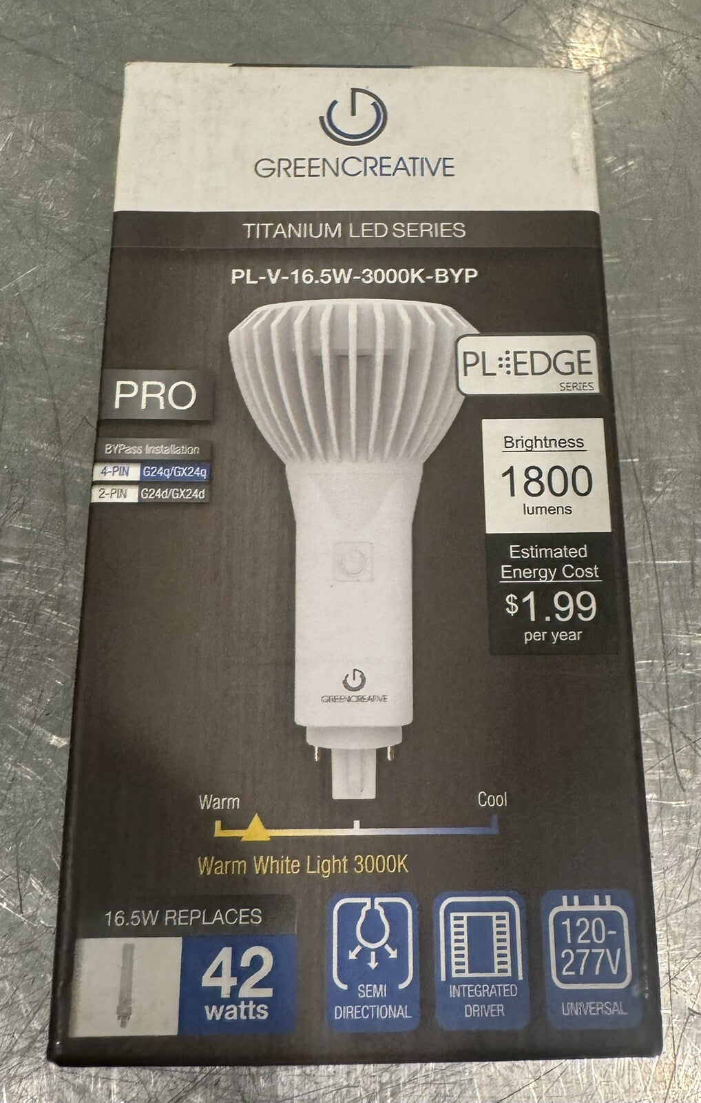 Green Creative 98256 Titanium LED Series 16.5W 3000K PL-V-16.5W-3000K-BYP NEW!