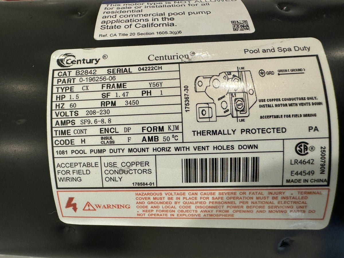 Century B2842 Square Flange Pool Motor 1.5 HP 208-230V NEW! FREE SHIPPING!