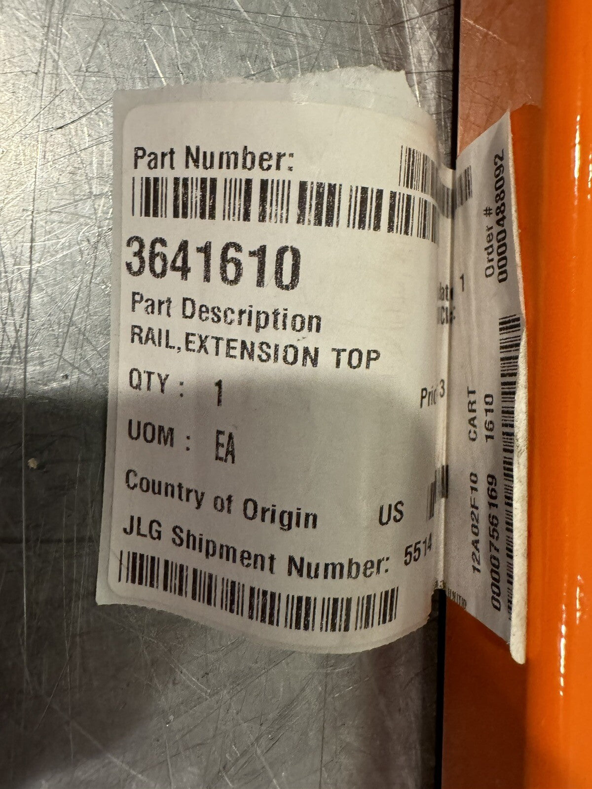 JLG 3641610 Rail Extension Top Genuine NEW W/ TAGS! FREE SHIPPING!