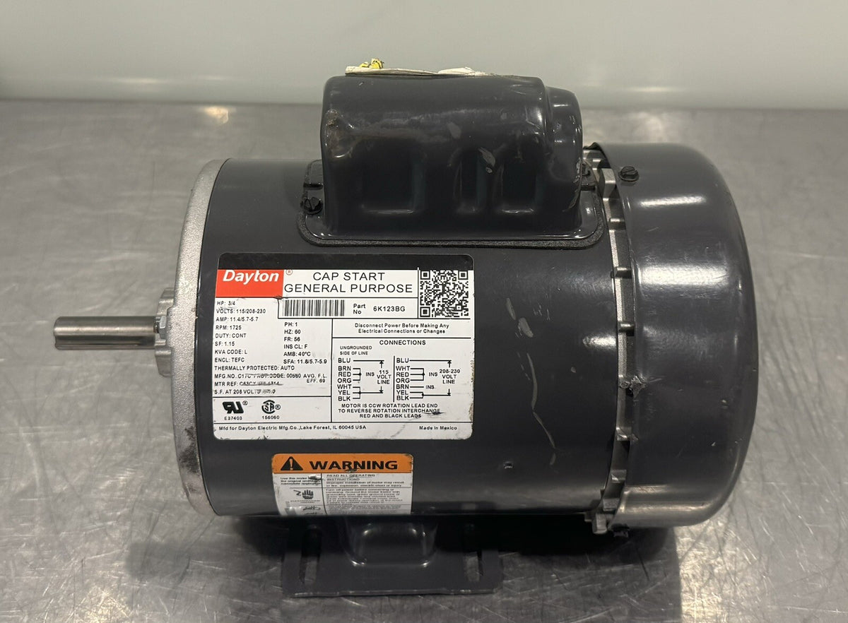 Dayton 6K123BG Motor 3/4HP 115/208-230V 1725 RPM 1PH NEW! FREE SHIPPING!