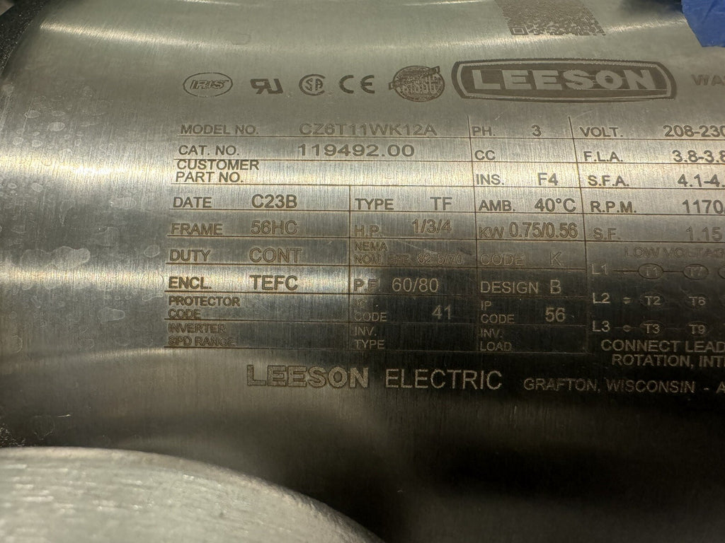 Leeson 119492.00 Washdown Duty Motor Stainless NEW IN BOX! FREE SHIPPING!