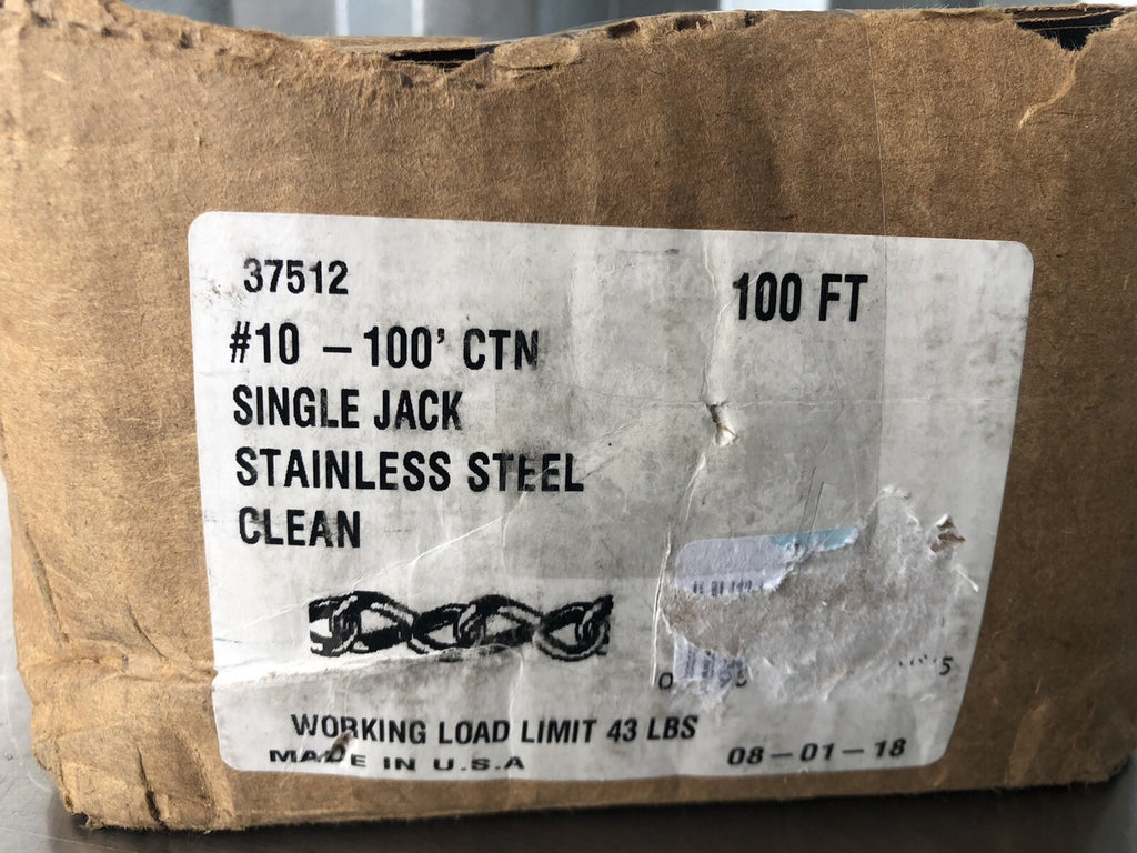 37512 #10 Single Jack 100’ Clean Stainless Steel Chain 43Lb NEW IN BOX!!!