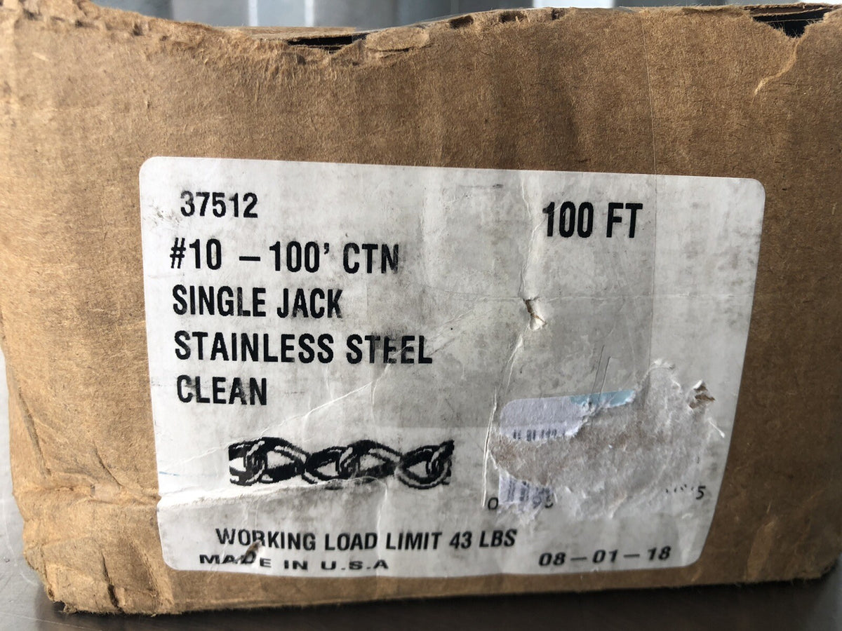 37512 #10 Single Jack 100’ Clean Stainless Steel Chain 43Lb NEW IN BOX!!!