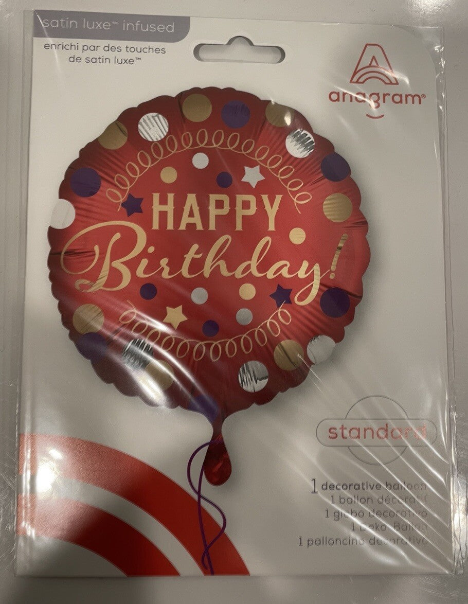 (1) Happy Birthday Red Satin Balloon 18” Anagram 39068 NEW! FREE SHIPPING!