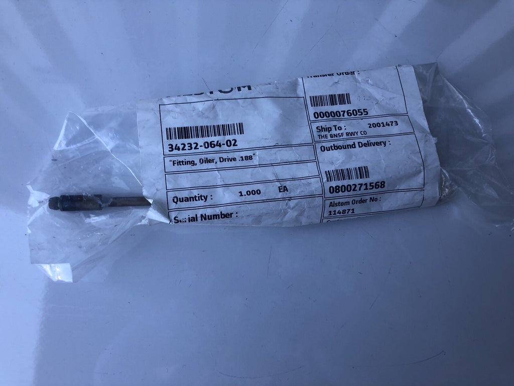 Alstom 34232-064-02 Drive .188 Oiler Fitting NEW!!! FREE SHIPPING!!!