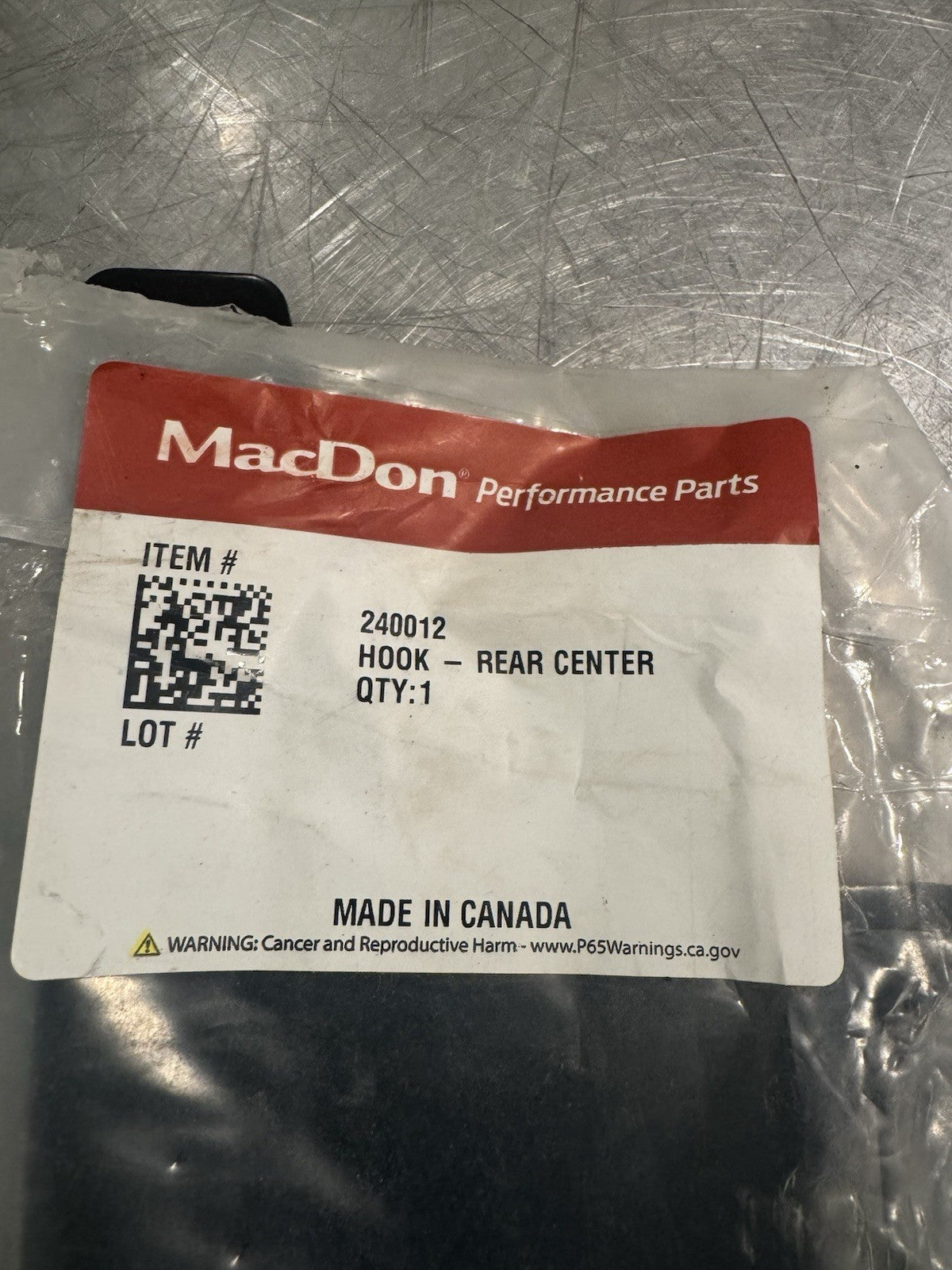 MacDon 240012 Hook, Rear Center Genuine NEW! FREE SHIPPING!