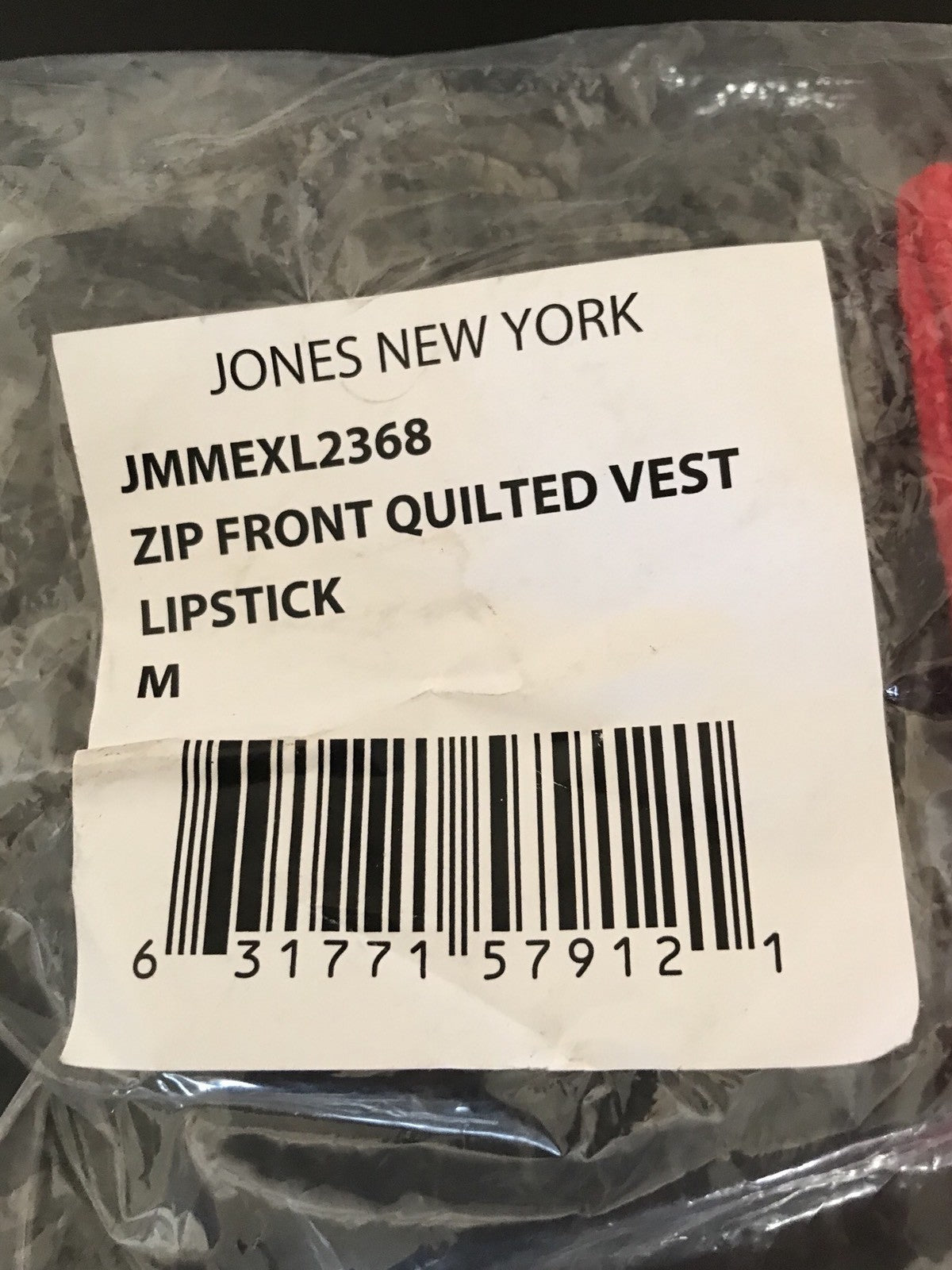 Jones New York Zip Front Quilted Vest Lipstick Red JMMEXL2368 NEW WITH TAGS